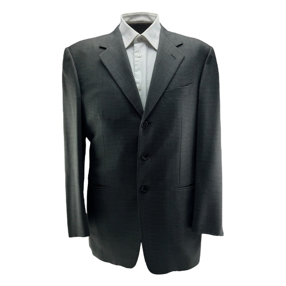 Pal Zileri Gray & Black Houndstooth Wool 3 Button Blazer Mens Size 42L‎